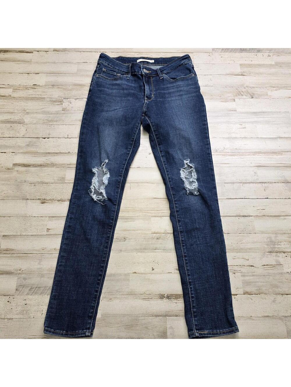 Levi's 711 Skinny Stretch Jeans Womens 28 Blue Denim Distressed Fits 28x29